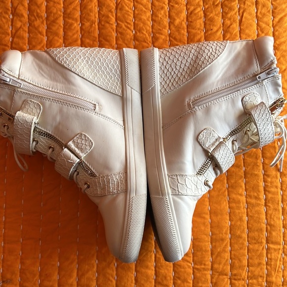 Thalia Sodi white sneaker boots double gold zipper ties sz9 - Picture 5 of 8